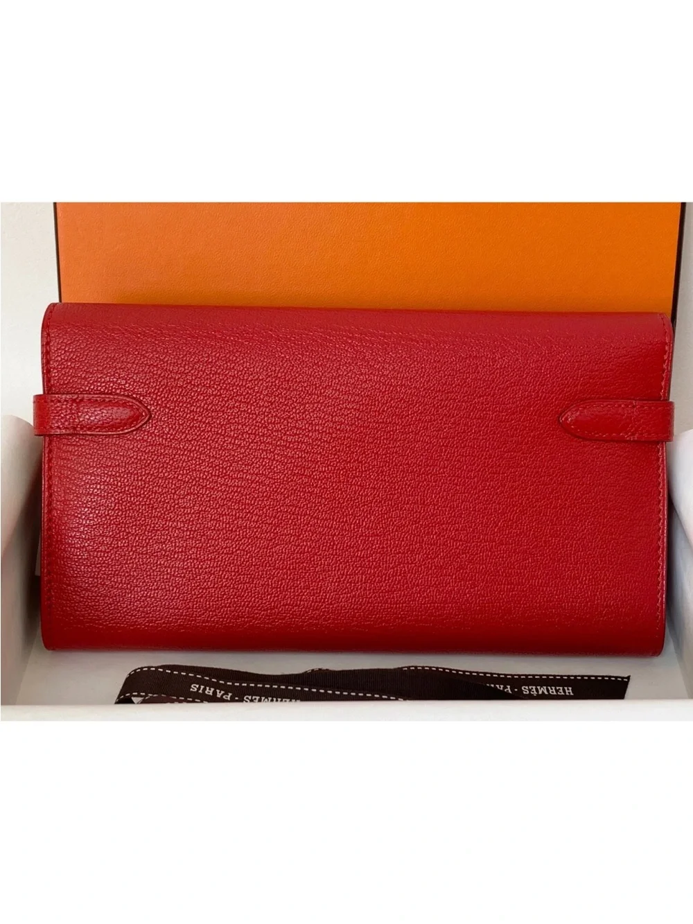 $4.5K Hermès Kelly Long WALLET Rouge Tomato GOLD Hardware Red Leather New